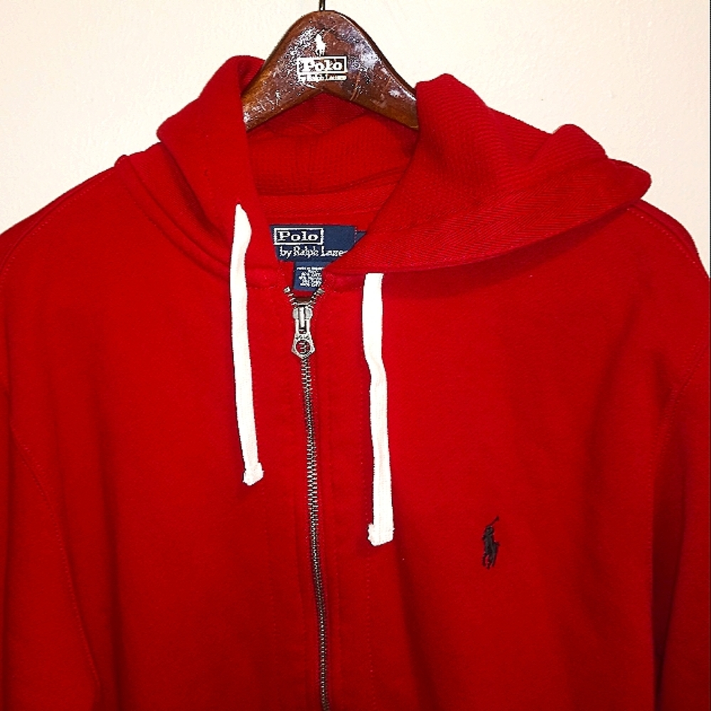 Polo Ralph Lauren red thermal double knit full zip hoodie